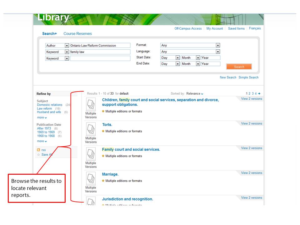 A screenshot of the Library Network Catalogue's search results page
